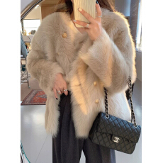 批发环保仿皮草外套女秋冬季宽松加厚毛绒托卡短款加棉加厚小香风上衣