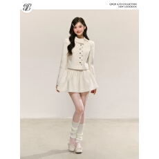 批发QDQD 法式千金风高级感毛呢套装短款设计感外套褶皱<b class='q'>蓬蓬</b>半身短裙