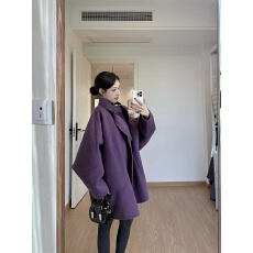 批发2025年冬季流光甜酷风紫色绑带毛呢外套小个子慵懒高级感<b class='q'>短</b>款大衣