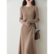 批发韩国气质柔软系带绑带抽绳针织毛衣连衣裙女秋<b class='q'>冬</b>内搭打底过膝长裙