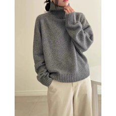 韩系高级感灰色高领套头毛衣女秋冬季慵懒宽松软糯针织衫打底上衣