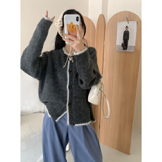 批发温柔风钉珠圆领长袖针织<b class='q'>开衫</b>女2025秋冬软糯外套独特上衣超好看