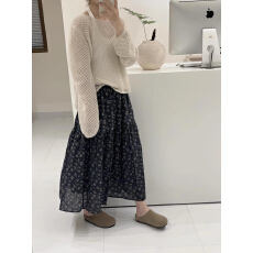 批发2025秋季新款韩版复古田园风碎花半身裙女高腰显瘦A字裙中长裙子