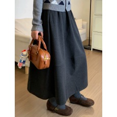 批发深灰色加厚花苞半身裙女秋冬2025新款毛呢松紧腰遮垮显瘦中长伞裙