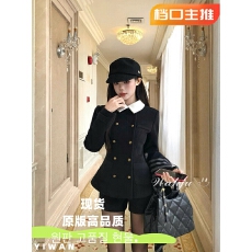 批发画解WAHJU 绘里子 冬季千金英伦风双排扣设计翻领拼接毛呢<b class='q'>外套女</b>