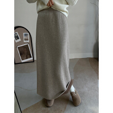 批发冬季加绒开叉针织半身裙女长裙高腰遮胯宽松直筒裙百搭包臀裙