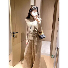 批发韩系高领毛衣马甲叠穿背心针织秋冬新款穿搭高腰阔腿裤三件套装女