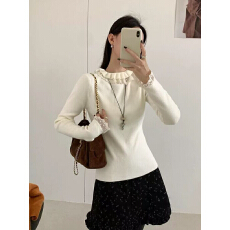 批发SUSAN韩系温柔百搭<b class='q'>蕾丝</b>拼接长袖<b class='q'>打底衫</b>女冬新款显瘦内搭保暖上衣