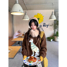 批发小仙倪子毛领毛衣女冬季刺绣宽松保暖可外穿内搭<b class='q'>休闲</b>百搭上衣外套