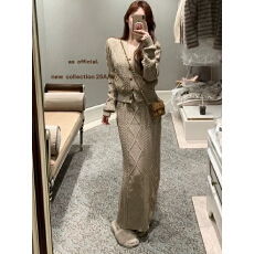 批发韩系2025秋冬季新款<b class='q'>韩版</b>麻花氛围感宽松毛衣+半裙两件套套装女装