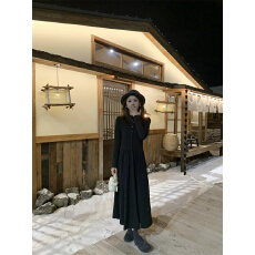 批发FUGUI RICH池袋来信小个子冬季新款<b class='q'>连衣裙</b>女<b class='q'>中长</b>款法式小黑裙