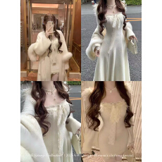 批发SISI JIANG“雪绒蕾丝梦”纯欲<b class='q'>甜美</b>氛围感修身蕾丝花边A字长裙