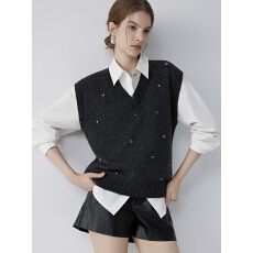 批发摩登重工绵羊毛钉钻针织<b class='q'>马甲</b>女2025冬新款韩系设计感通勤<b class='q'>马夹</b>上衣