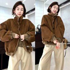 批发SS/SEASON STORY 韩定制款拼接显瘦兔毛高端重磅防风保暖秋冬外套