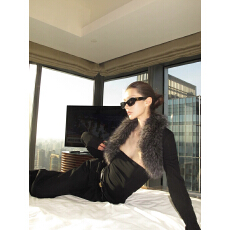 批发0122stepll 黑色<b class='q'>短款</b>针织衫女辣妹修身显瘦毛毛长袖坎肩<b class='q'>开衫</b>上衣