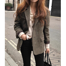 批发韩国代购 2025年秋冬装新款<b class='q'>西装</b>纯色百搭羊毛呢<b class='q'>西装</b>外套<b class='q'>女</b>