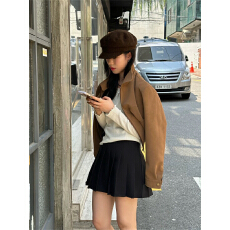 批发十三行女装<b class='q'>韩版</b>复古休闲长袖短款<b class='q'>外套</b>秋冬高级感宽松百搭拉链上衣