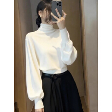 批发韩系简约绝美白色高领长袖针织<b class='q'>打底衫</b><b class='q'>女</b>秋冬新款别致显瘦内搭上衣