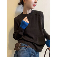 批发袖口拼色细羊毛针织衫<b class='q'>女</b>欧洲站2025冬装新款欧货<b class='q'>女</b>装时尚<b class='q'>打底衫</b>潮