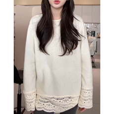 批发韩系遮屁股德绒加厚开叉<b class='q'>打底衫</b><b class='q'>女</b>内搭磨毛宽松蕾丝花边长袖T恤冬