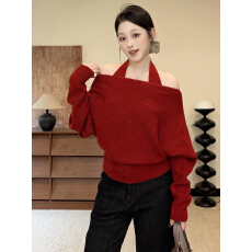 已到货 法式焦点温柔纯欲设计感两件套挂脖宽松百搭感厚款毛衣