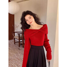 龙年扭结设计感红色毛衣女2023冬季新款遮肚显瘦气质优雅上衣