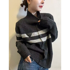 批发韩系撞色<b class='q'>条纹</b>高领羊绒针织开衫女欧洲站2025冬新款欧货女装打底衫