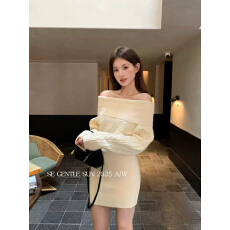 批发SE GENTLE SUN秀熙熙2025冬季气质针织高领<b class='q'>连衣裙</b>显瘦<b class='q'>高腰</b>短裙子