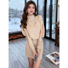 批发法式半高领斗篷袖套针织<b class='q'>连衣裙</b>女冬季新款<b class='q'>修身</b>显瘦内搭包臀裙