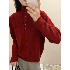 韩系氛围感高领针织开衫女冬季内搭打底衫短款浣熊绒软糯宽松上衣