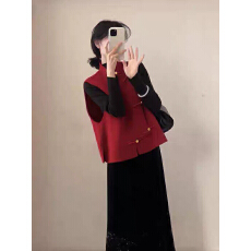 批发红色系穿搭一整套女2025秋冬新款新中式国风高级感马甲<b class='q'>半身裙</b>套装