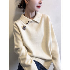 批发韩系POLO翻领休闲羊绒衫女长袖宽松针织打底毛衣秋冬加厚百搭上衣