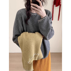 批发韩系重工领口钉珠设计精致纯色软糯<b class='q'>欧洲站</b>2025秋季<b class='q'>新款</b>羊毛针织衫