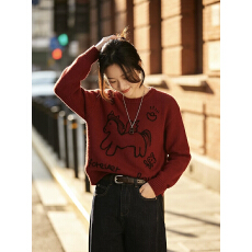 批发百家好绵羊毛红色毛衣女秋冬2025新款内搭针织打底可外穿新年上衣