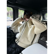 批发Narcos25早秋新款 复古简约拼接拉链连帽针织衫宽松慵懒毛衣<b class='q'>外套</b>