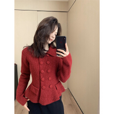 批发冬上新Hers简约复古气质Polo领小香保暖毛衣收腰设计感上衣