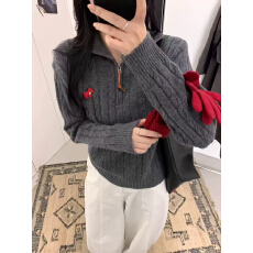 韩系2025冬季 洋气半拉链麻花刺绣小马休闲羊毛针织衫女毛衣上衣