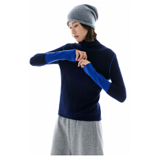 批发云上生活蓝宝石拼接撞色100%绵羊毛高领毛衣秋冬<b class='q'>打底衫</b>女