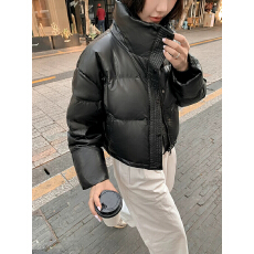 批发免洗pu皮短款羽绒服女2025年新款冬季小个子90白鸭绒韩版时尚外套