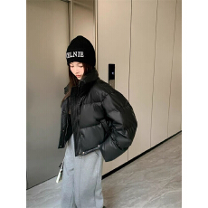 批发黑色短款pu皮羽绒服女冬季2025新款韩系肯豆风加厚立领白鸭绒外套