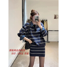 批发韩系慵懒风条纹毛衣两件套女显瘦牛仔拼接针织上衣高腰短裙套装春