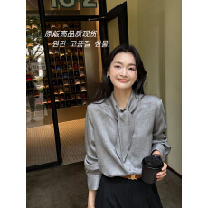 批发Fol else【律政佳人】天丝羊毛系带飘带长袖衬衫~宽松显瘦上衣女