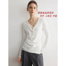 批发Léaa莉亚亚ELLEE白色蕾丝假两件长袖T恤<b class='q'>女</b>26春季新款打底衫上衣