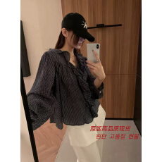 批发韩系V领荷叶边<b class='q'>格子</b>衬衫慵懒风宽松设计感衬衣2026春季新款上衣