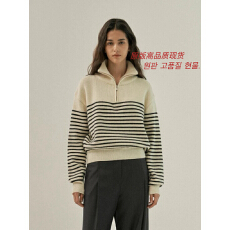 批发韩系简约条纹半拉链立领<b class='q'>毛衣</b>女款2026新款高级翻领针织打底衫春秋