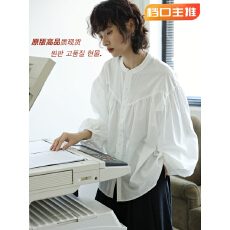 法式气质白色衬衫女春季设计感小众灯笼袖衬衣立领百搭慵懒风上衣