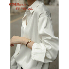 批发LOSTSOULS韩系春秋白色衬衫女复古味上衣垂感衬衣真丝缎面宽松OL