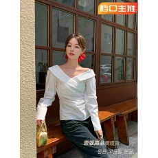 批发NEW OPEN 2026春季新款韩版修身法式温柔气质设计感收腰露肩衬衣