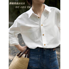 批发2025春季新款上衣女法式复古白色衬衫宽松叠穿高级感小众长袖衬衣