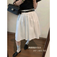 学院风白色a字半身裙女夏新款高腰气质伞裙小个子松紧腰蓬蓬中裙